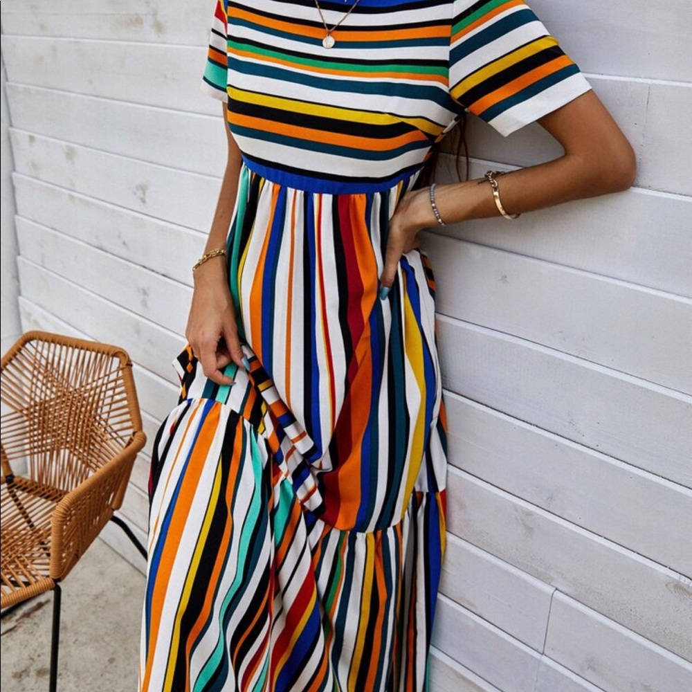 πNWT Stripped Rainbow π Maxi Dress, Sundress, Long, Boho Dress, Chic Dress - Picture 4 of 4